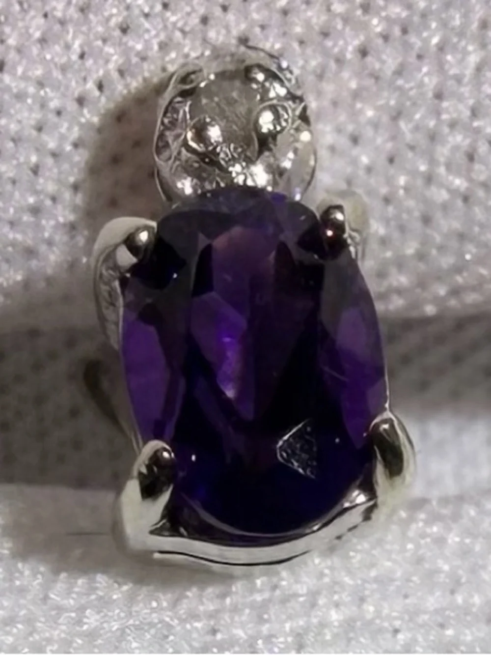 925 Sterling Silver Stud Earrings/Amethyst and Natural Diamond